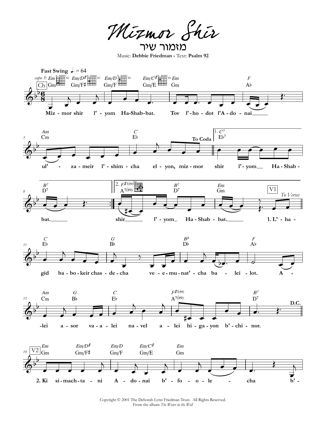Debbie Friedman Mizmor Shir sheet music notes and chords arranged for Lead Sheet / Fake Book