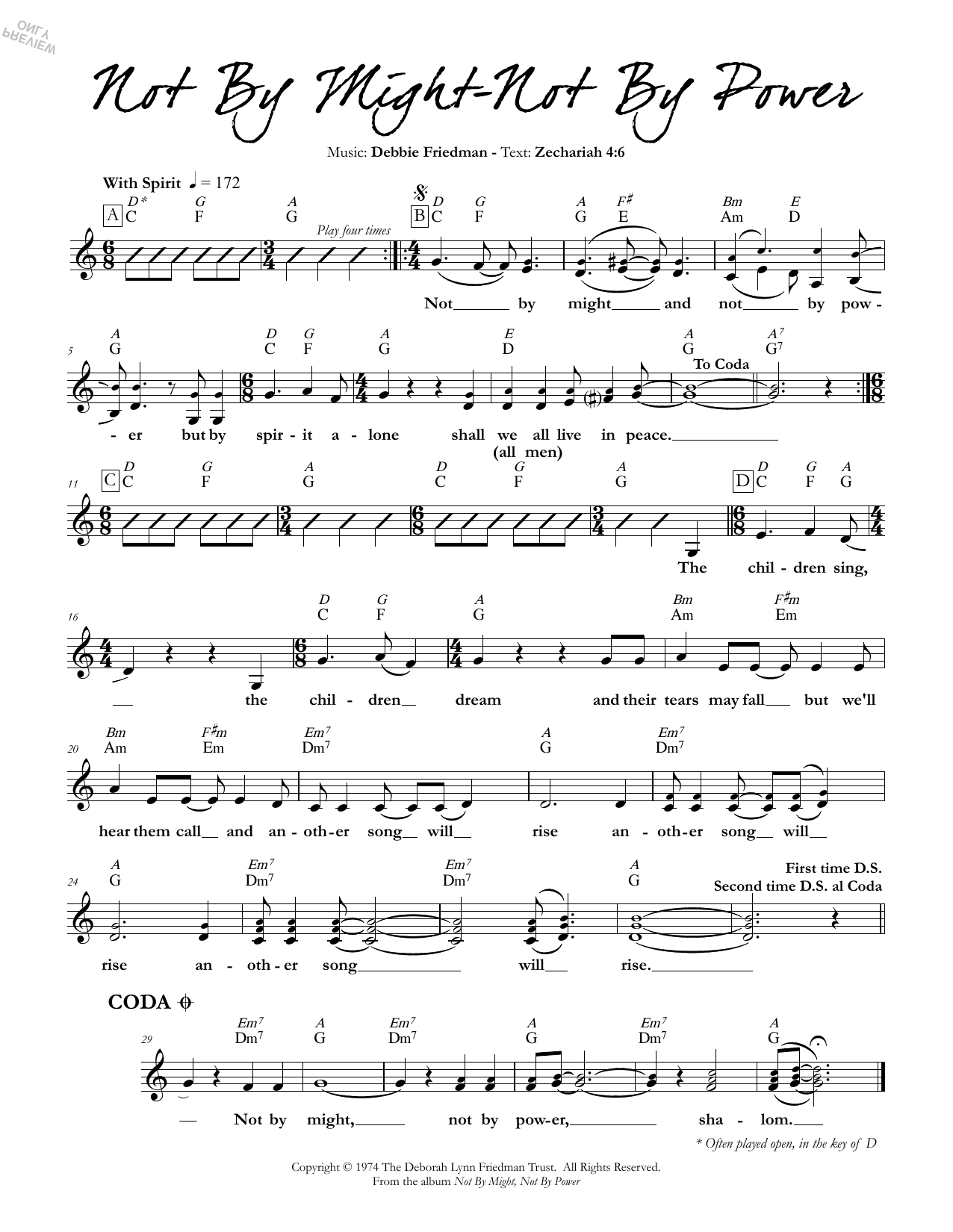 Debbie Friedman Not By Might - Not By Power sheet music notes and chords arranged for Lead Sheet / Fake Book