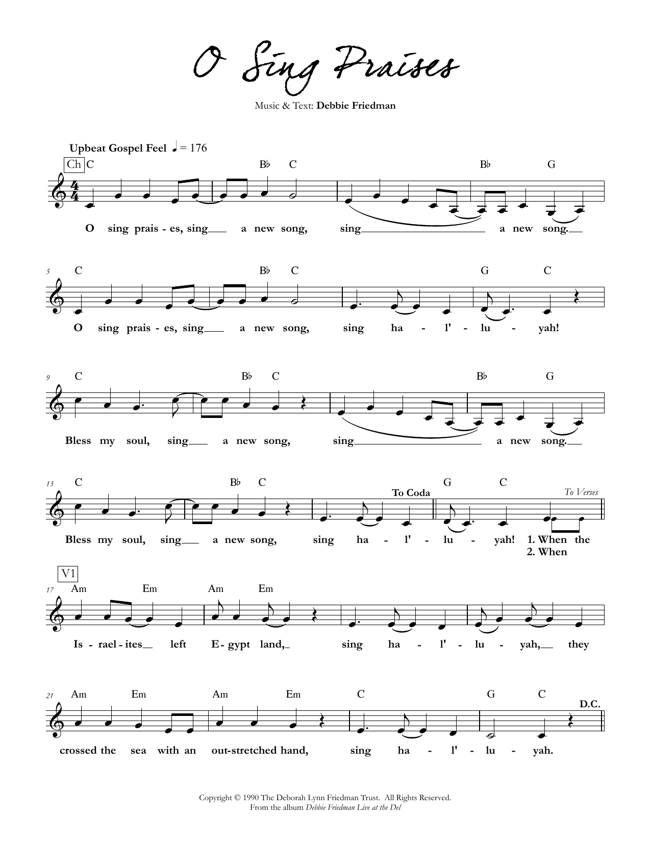 Debbie Friedman O Sing Praises sheet music notes and chords arranged for Lead Sheet / Fake Book