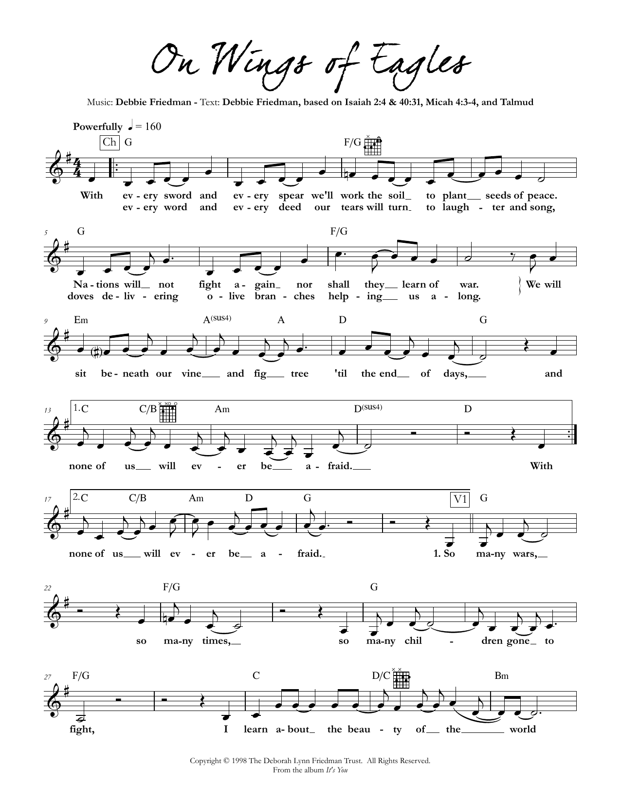 Debbie Friedman On Wings of Eagles sheet music notes and chords arranged for Lead Sheet / Fake Book