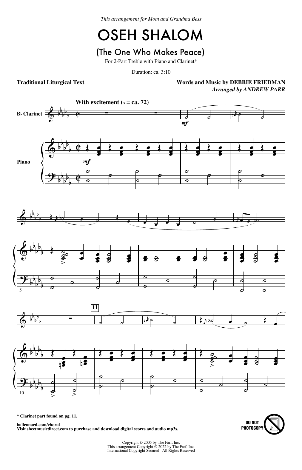 Debbie Friedman Oseh Shalom (The One Who Makes Peace) (arr. Andrew Parr) sheet music notes and chords arranged for 2-Part Choir