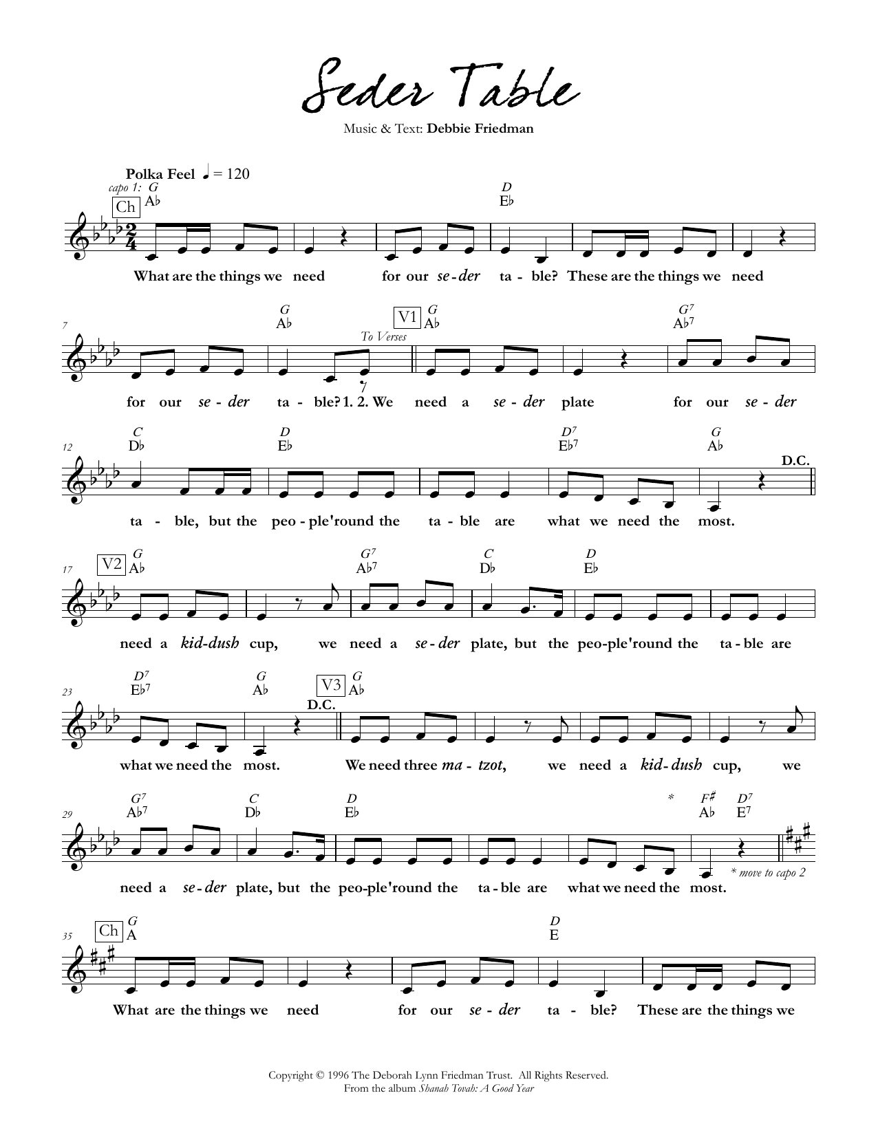 Debbie Friedman Seder Table sheet music notes and chords arranged for Lead Sheet / Fake Book