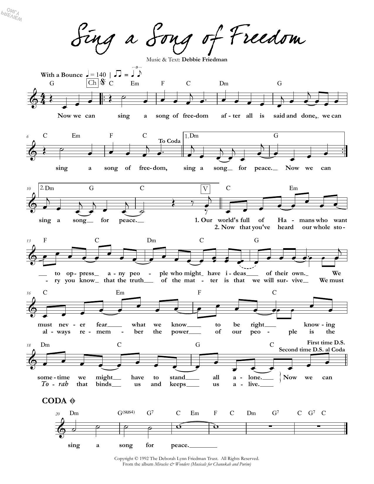 Debbie Friedman Sing a Song of Freedom sheet music notes and chords arranged for Lead Sheet / Fake Book