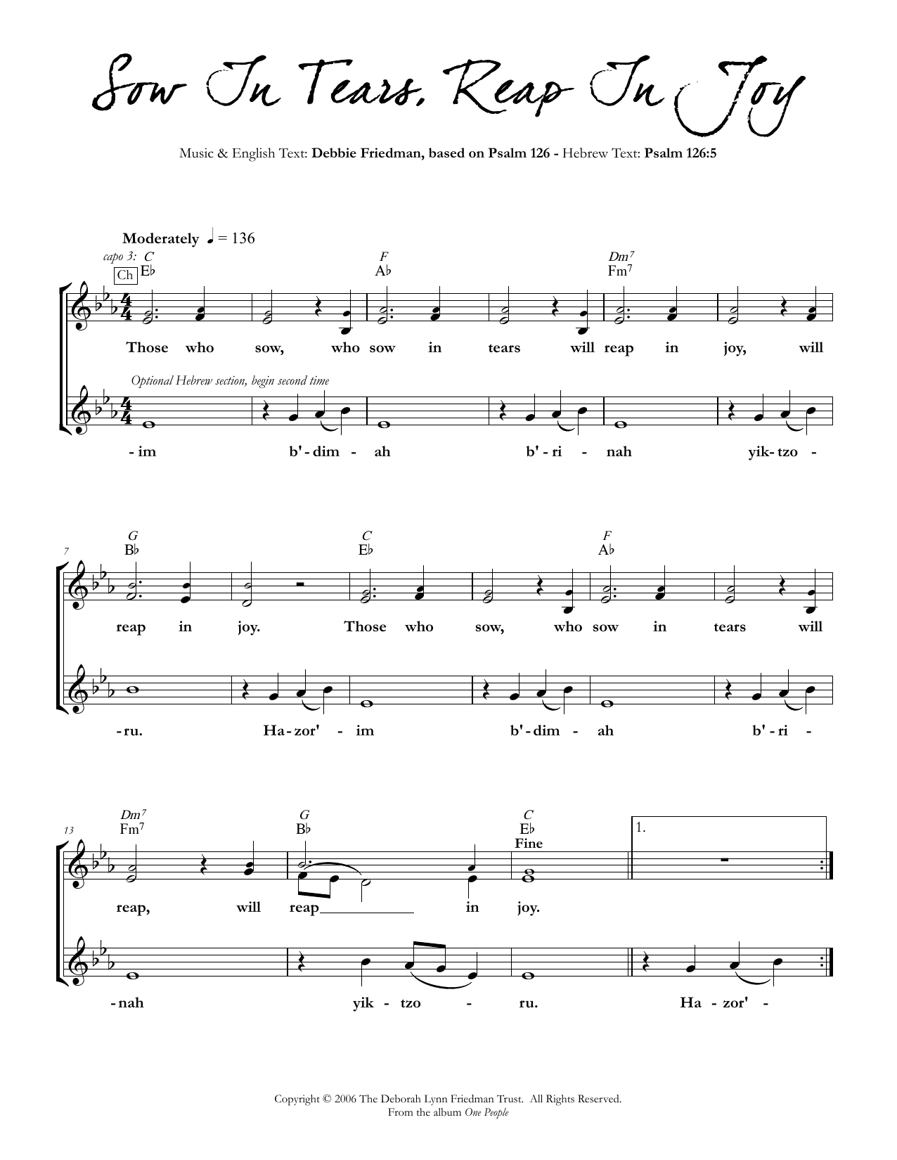 Debbie Friedman Sow In Tears, Reap In Joy sheet music notes and chords arranged for Lead Sheet / Fake Book