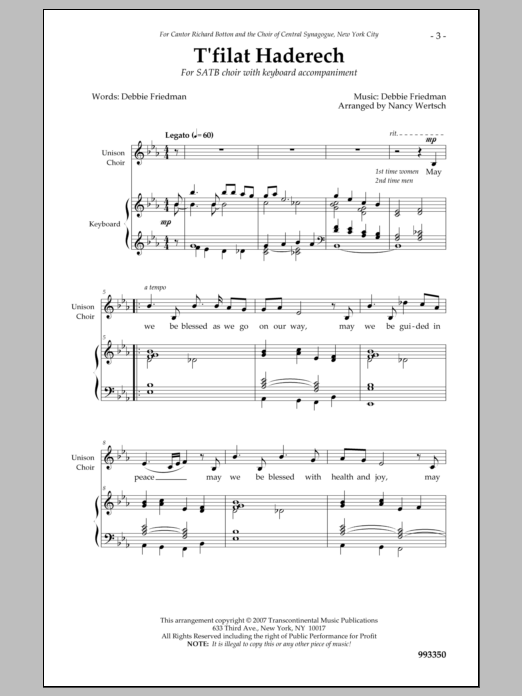 Debbie Friedman Tfilat Haderech sheet music notes and chords arranged for SATB Choir