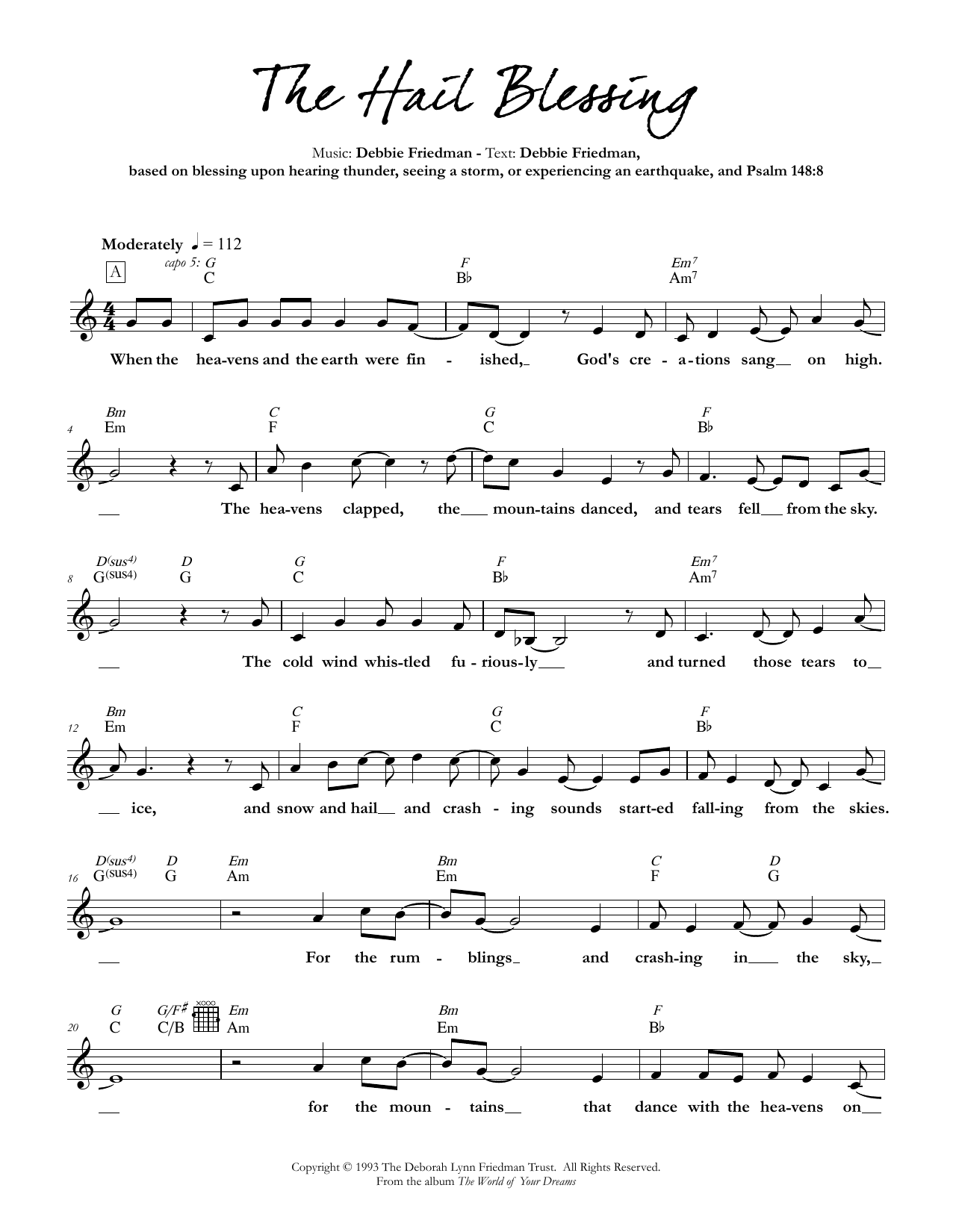 Debbie Friedman The Hail Blessing sheet music notes and chords arranged for Lead Sheet / Fake Book