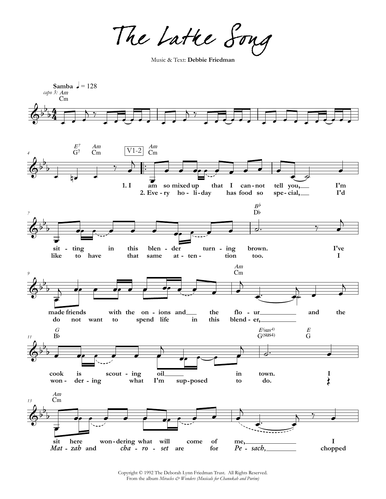Debbie Friedman The Latke Song sheet music notes and chords arranged for Lead Sheet / Fake Book