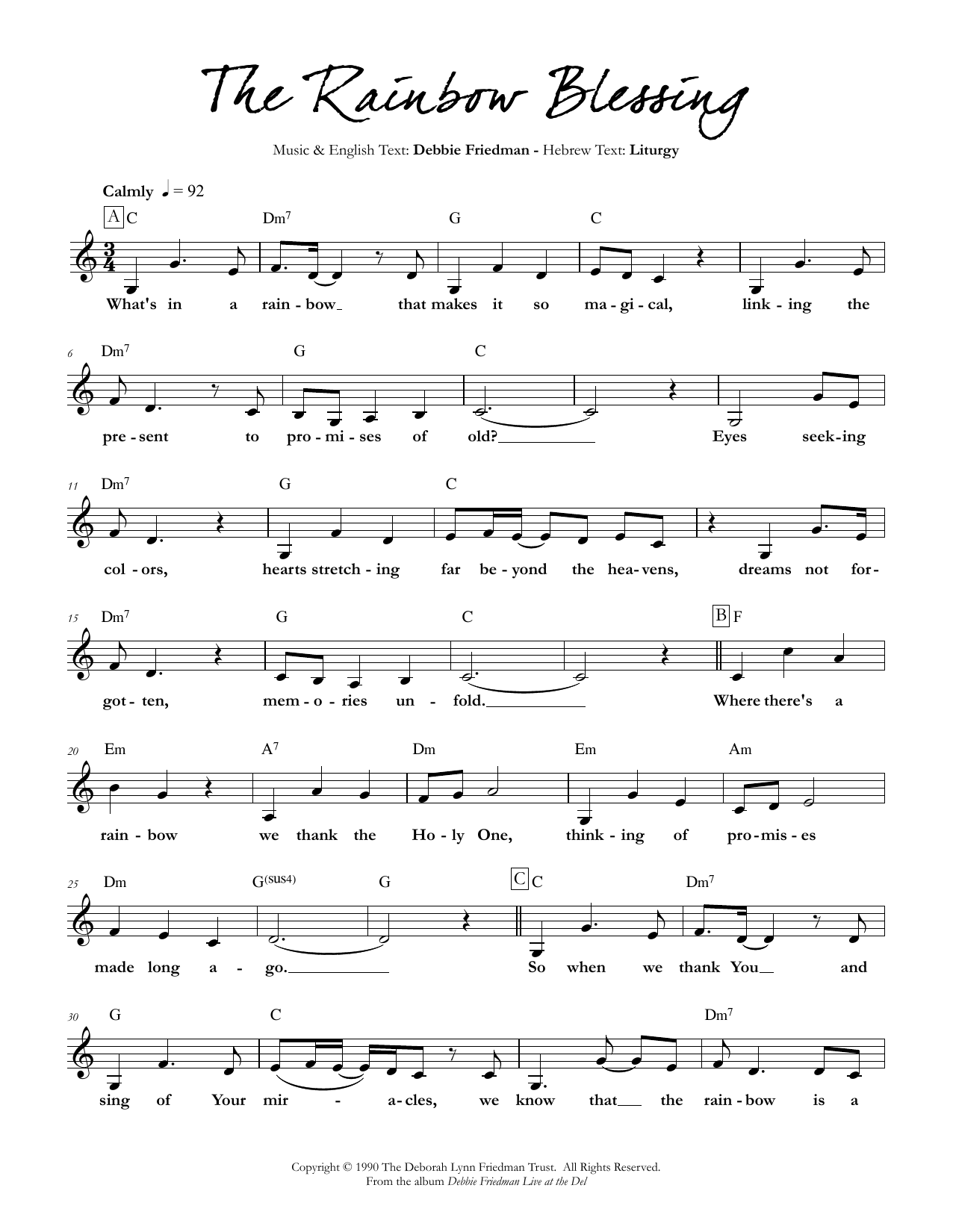 Debbie Friedman The Rainbow Blessing sheet music notes and chords arranged for Lead Sheet / Fake Book