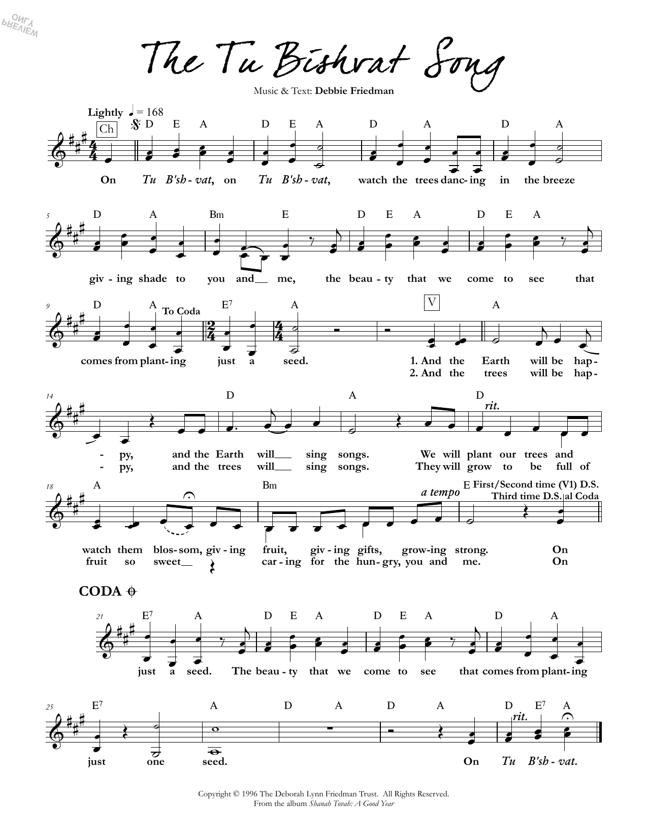 Debbie Friedman The Tu Bishvat Song sheet music notes and chords arranged for Lead Sheet / Fake Book