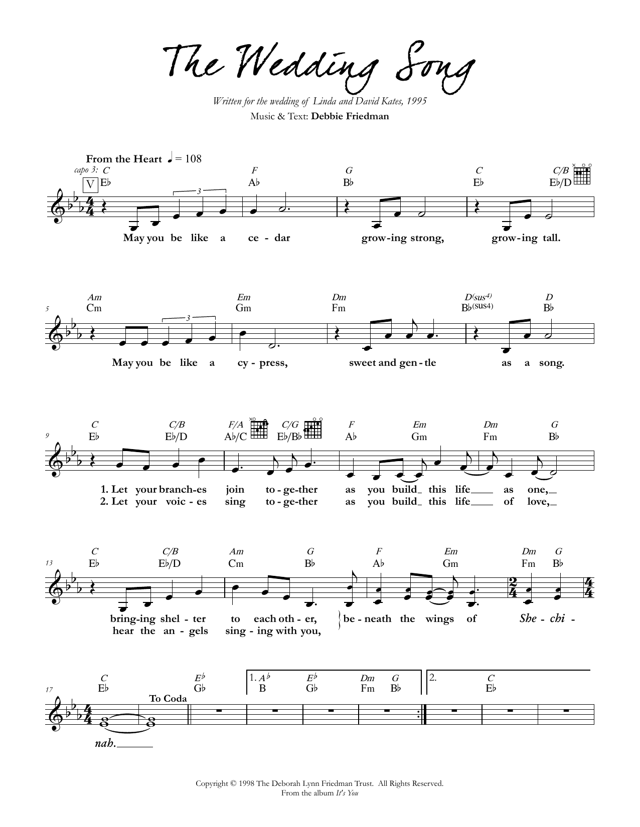 Debbie Friedman The Wedding Song sheet music notes and chords arranged for Lead Sheet / Fake Book