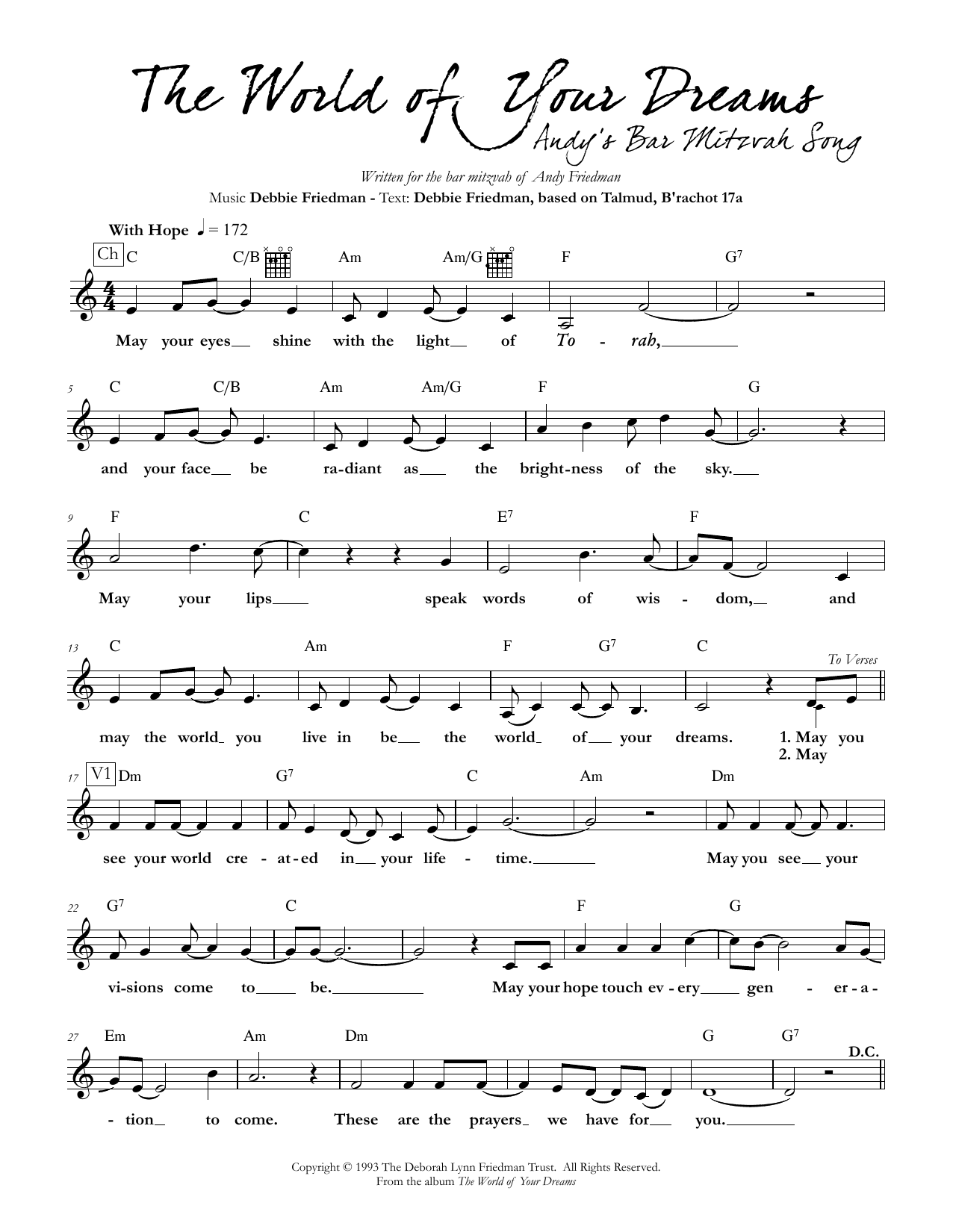 Debbie Friedman The World of Your Dreams sheet music notes and chords arranged for Lead Sheet / Fake Book