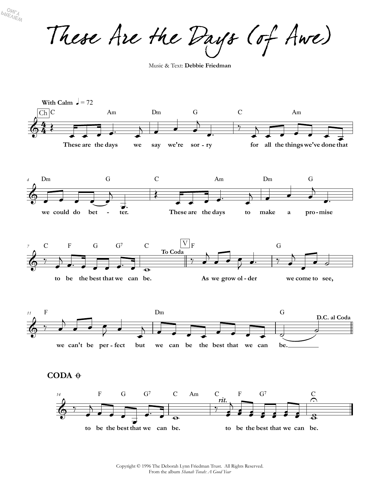 Debbie Friedman These are the Days (of Awe) sheet music notes and chords arranged for Lead Sheet / Fake Book