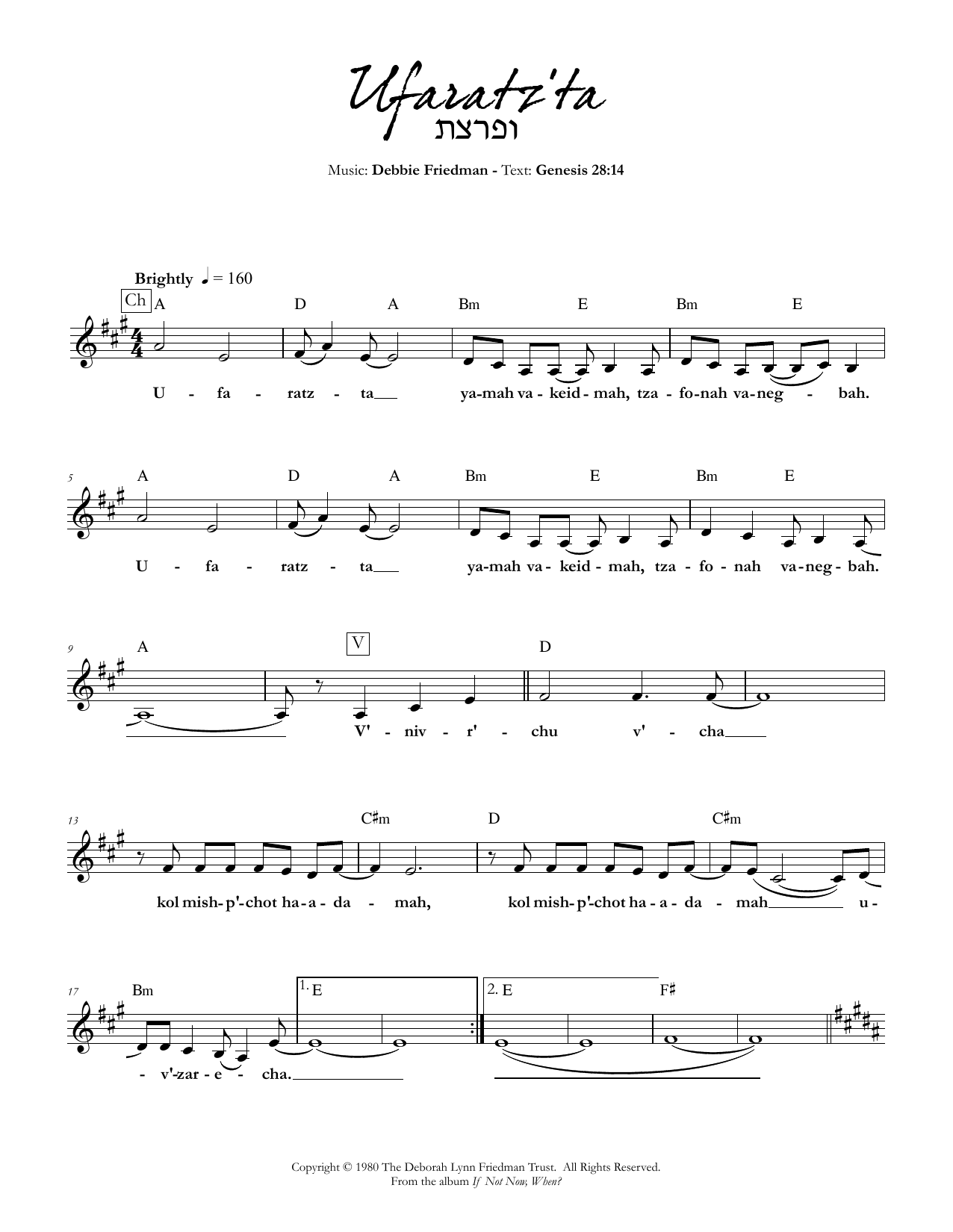 Debbie Friedman Ufaratz'ta sheet music notes and chords arranged for Lead Sheet / Fake Book