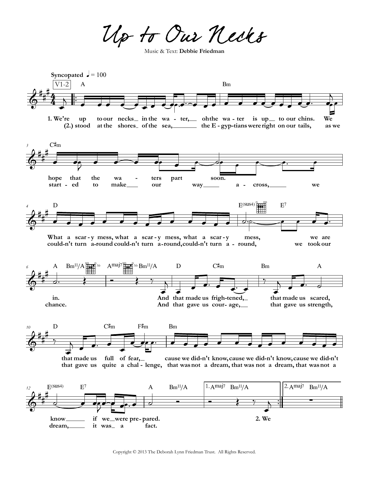 Debbie Friedman Up To Our Necks sheet music notes and chords arranged for Lead Sheet / Fake Book