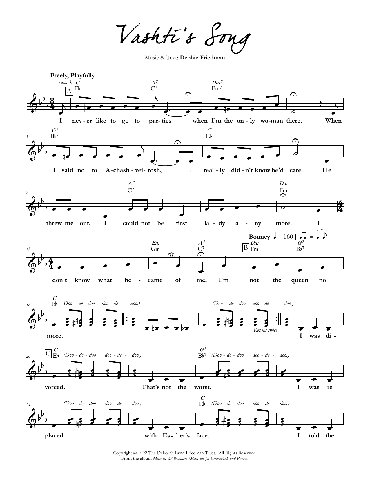 Debbie Friedman Vashti's Song sheet music notes and chords arranged for Lead Sheet / Fake Book