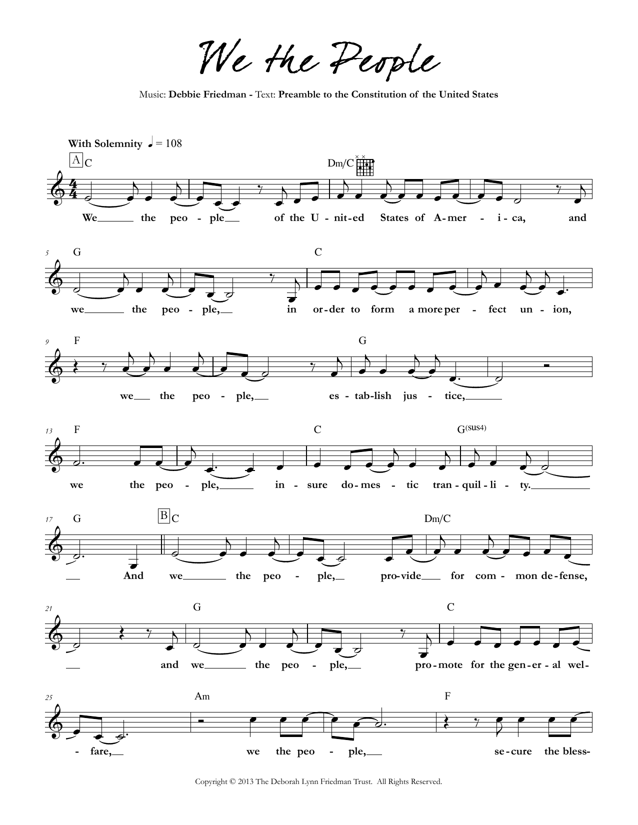 Debbie Friedman Wedding Vows sheet music notes and chords arranged for Lead Sheet / Fake Book