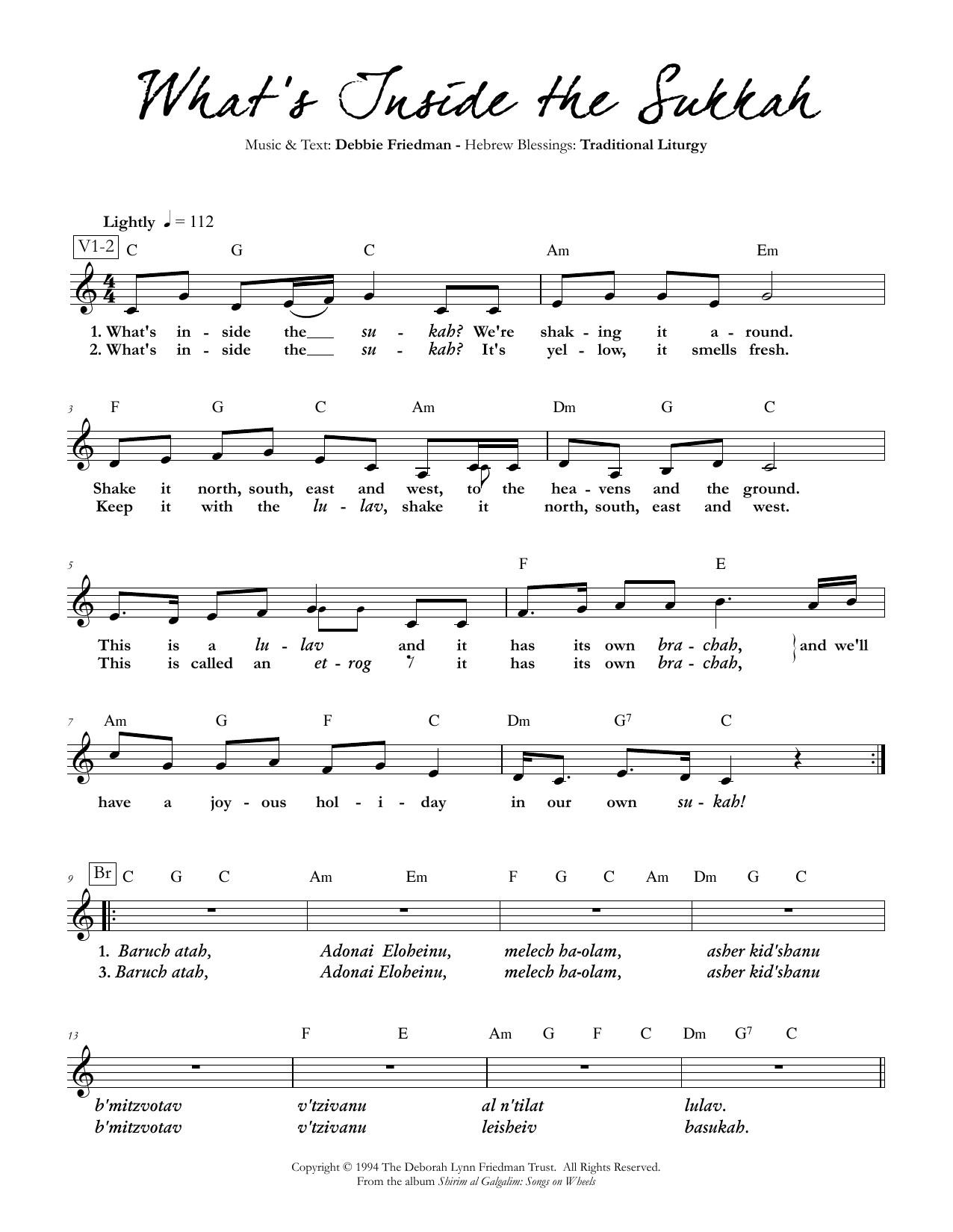 Debbie Friedman What's Inside the Sukkah sheet music notes and chords arranged for Lead Sheet / Fake Book