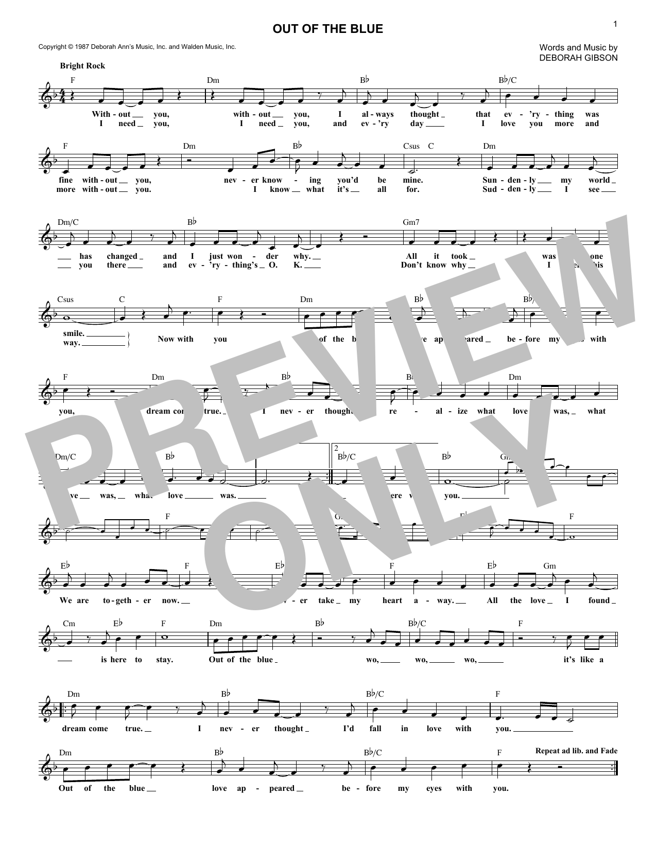Debbie Gibson Out Of The Blue sheet music notes and chords arranged for Piano, Vocal & Guitar Chords (Right-Hand Melody)