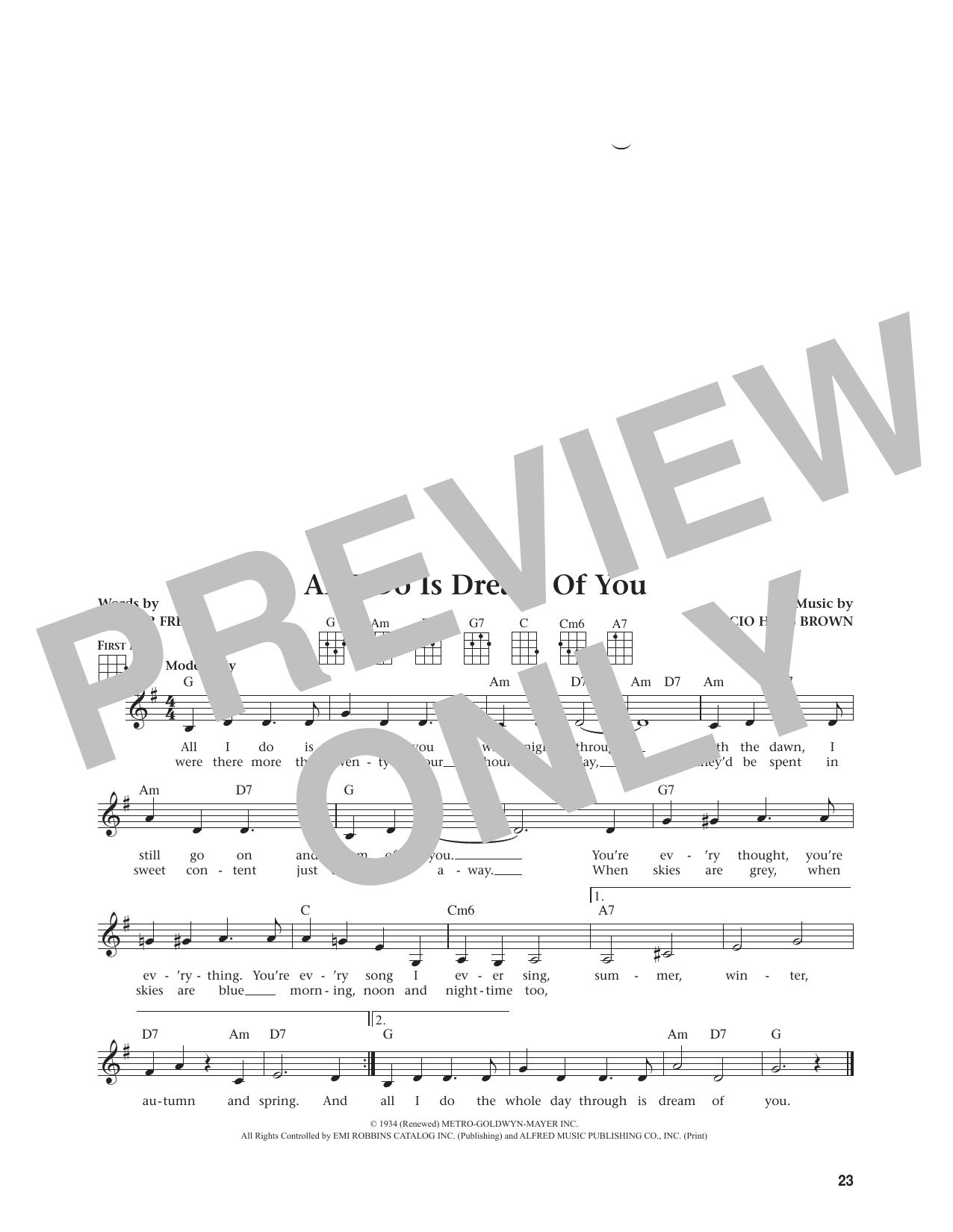 Debbie Reynolds All I Do Is Dream Of You (from The Daily Ukulele) (arr. Jim Beloff) sheet music notes and chords arranged for Ukulele