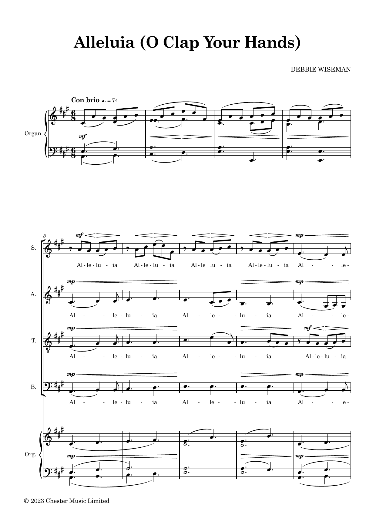 Debbie Wiseman Alleluia (O Clap Your Hands) sheet music notes and chords arranged for SATB Choir