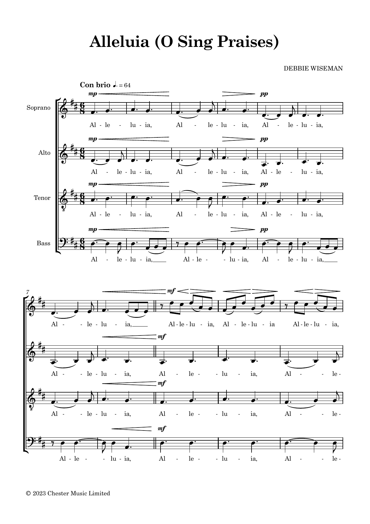 Debbie Wiseman Alleluia (O Sing Praises) sheet music notes and chords arranged for SATB Choir