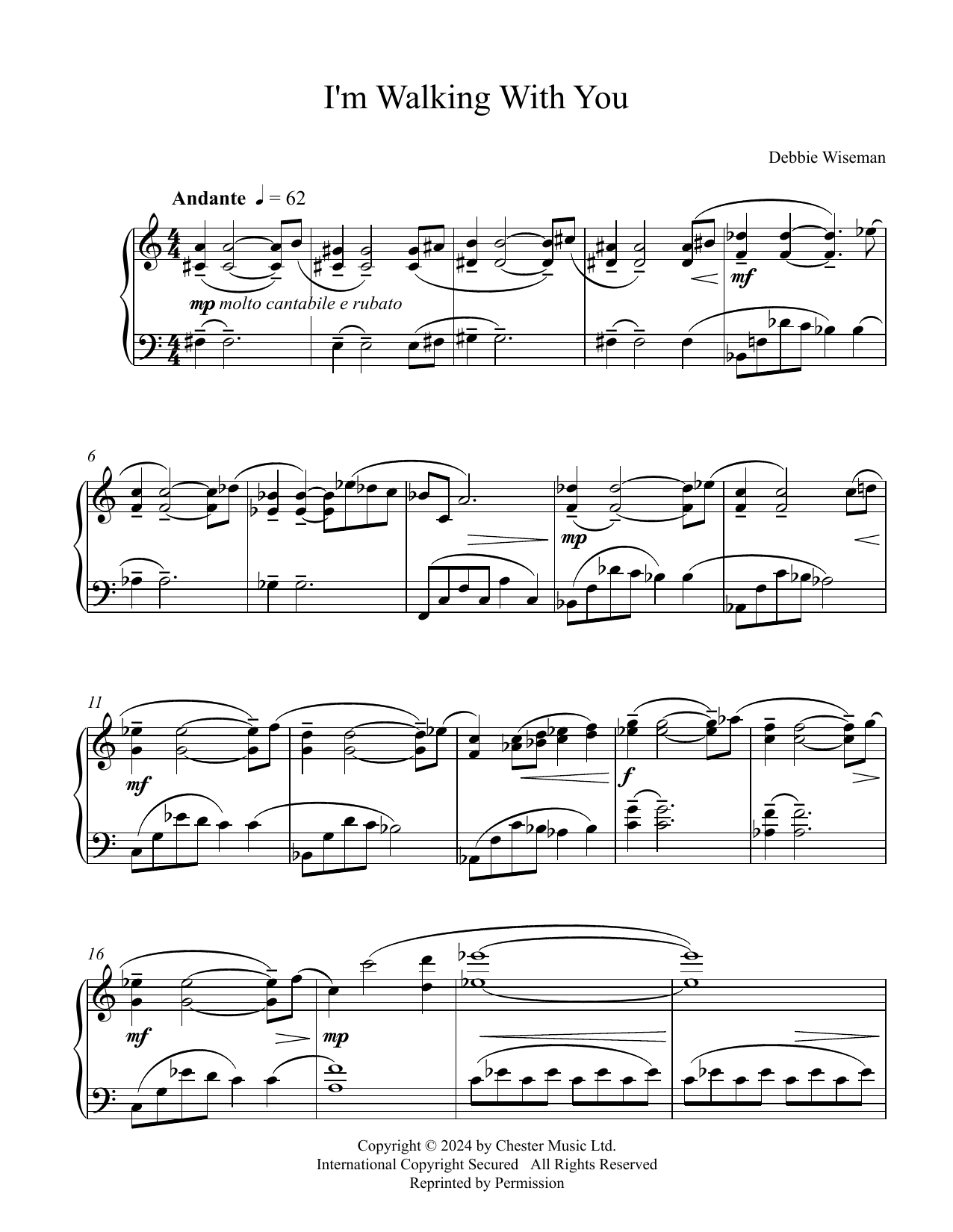 Debbie Wiseman I'm Walking With You sheet music notes and chords arranged for Piano Solo