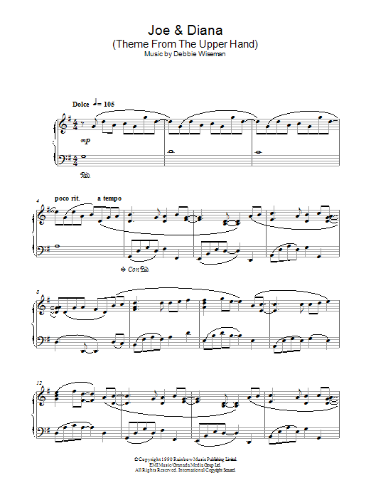 Debbie Wiseman Joe & Diana (Theme From The Upper Hand) sheet music notes and chords arranged for Piano Solo