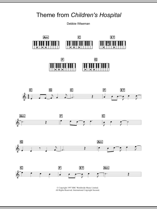 Debbie Wiseman Theme from Children's Hospital sheet music notes and chords arranged for Piano Chords/Lyrics