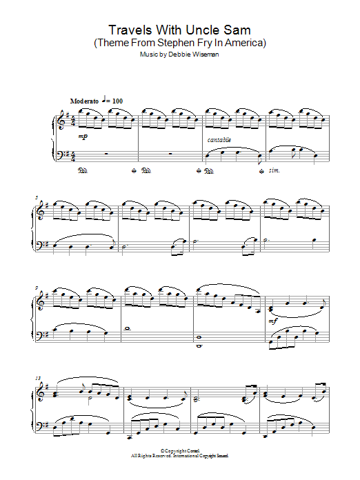 Debbie Wiseman Travels With Uncle Sam (Theme From Stephen Fry In America) sheet music notes and chords arranged for Piano Solo