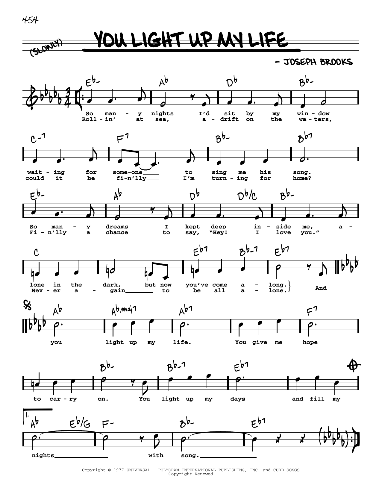 Debby Boone You Light Up My Life (High Voice) sheet music notes and chords arranged for Real Book – Melody, Lyrics & Chords