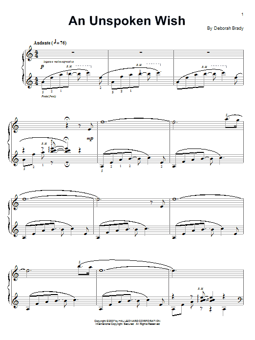 Deborah Brady An Unspoken Wish sheet music notes and chords arranged for Piano Solo