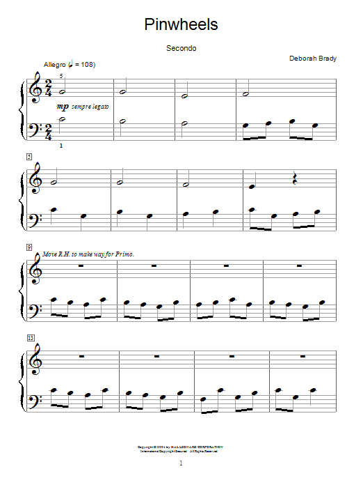 Deborah Brady Pinwheels sheet music notes and chords arranged for Piano Duet