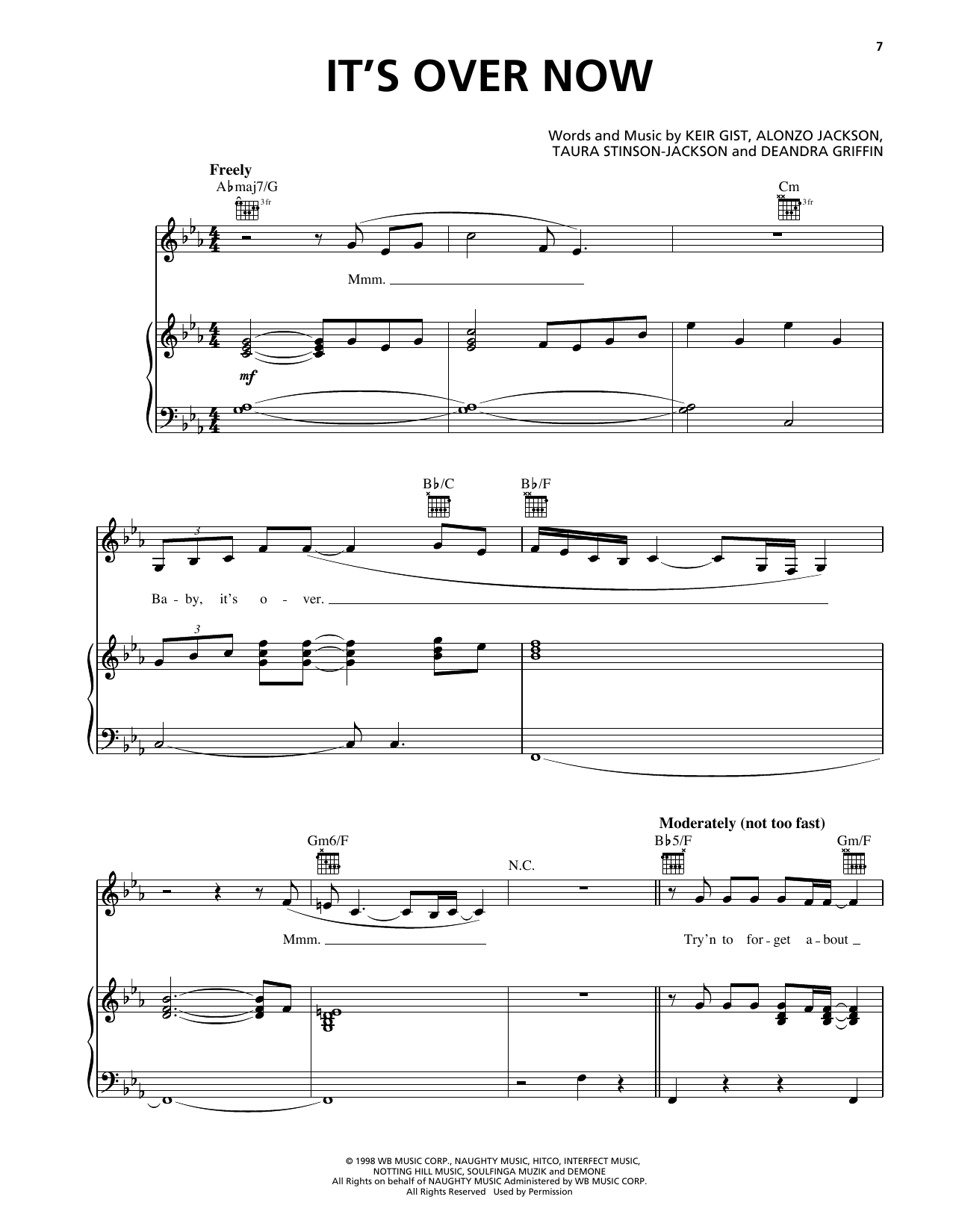 Deborah Cox It's Over Now sheet music notes and chords arranged for Piano, Vocal & Guitar Chords (Right-Hand Melody)