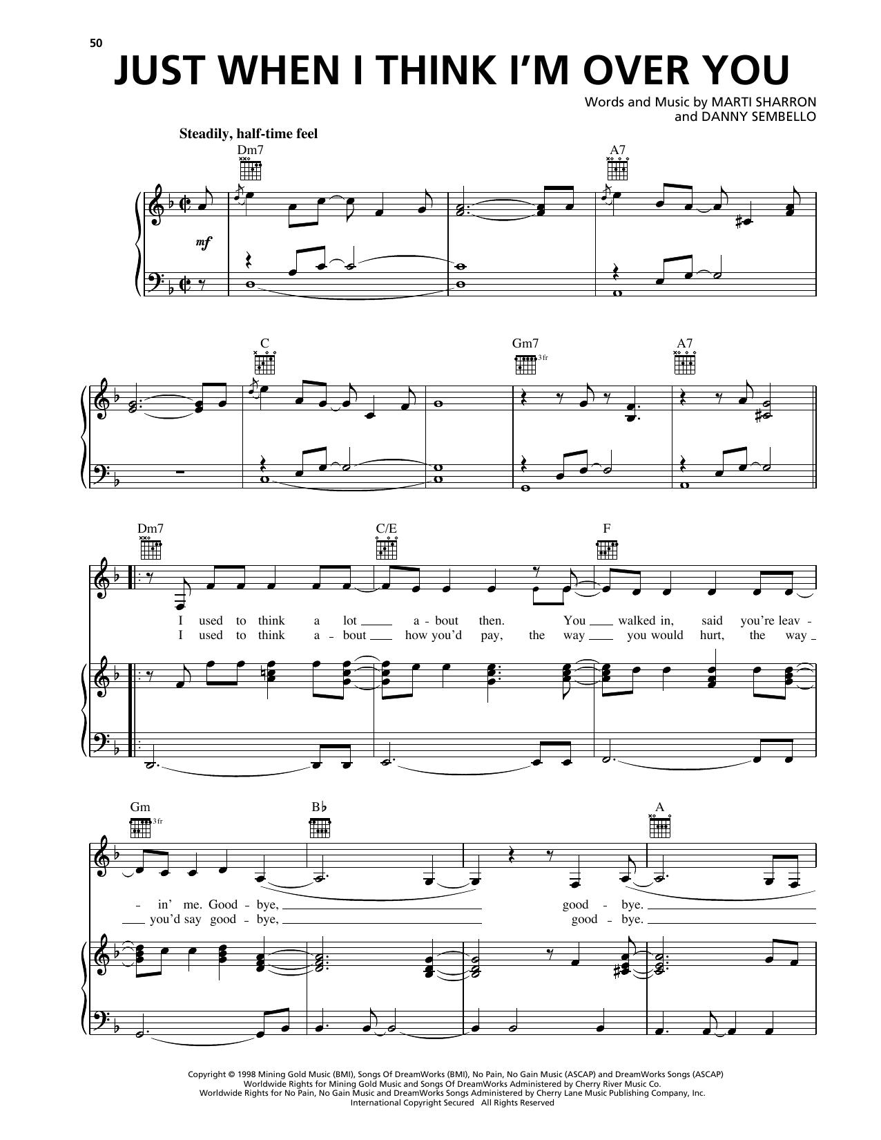 Deborah Cox Just When I Think I'm Over You sheet music notes and chords arranged for Piano, Vocal & Guitar Chords (Right-Hand Melody)