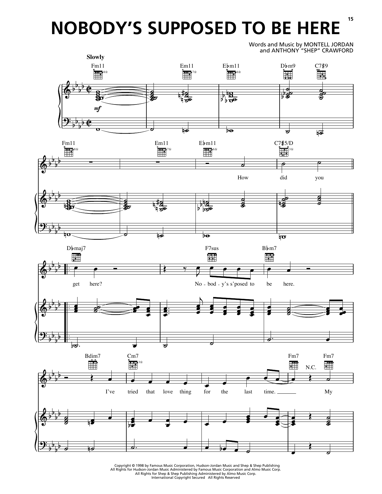 Deborah Cox Nobody's Supposed To Be Here sheet music notes and chords arranged for Piano, Vocal & Guitar Chords (Right-Hand Melody)