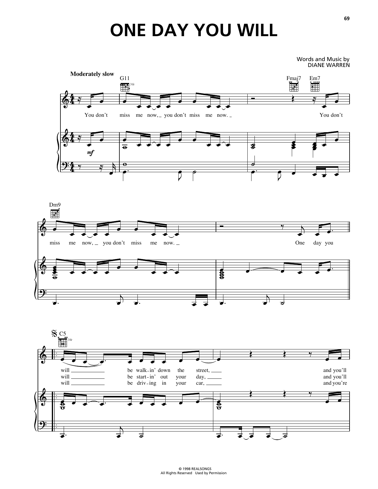 Deborah Cox One Day You Will sheet music notes and chords arranged for Piano, Vocal & Guitar Chords (Right-Hand Melody)