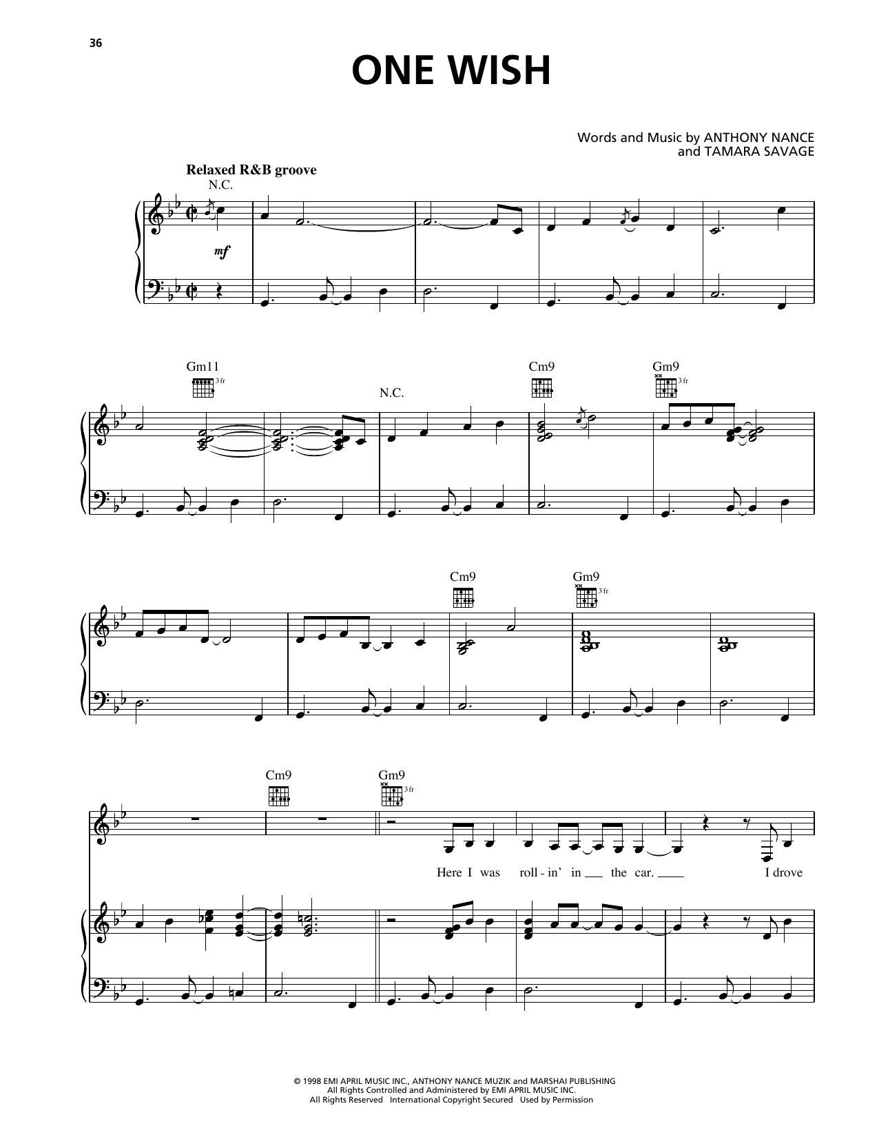 Deborah Cox One Wish sheet music notes and chords arranged for Piano, Vocal & Guitar Chords (Right-Hand Melody)