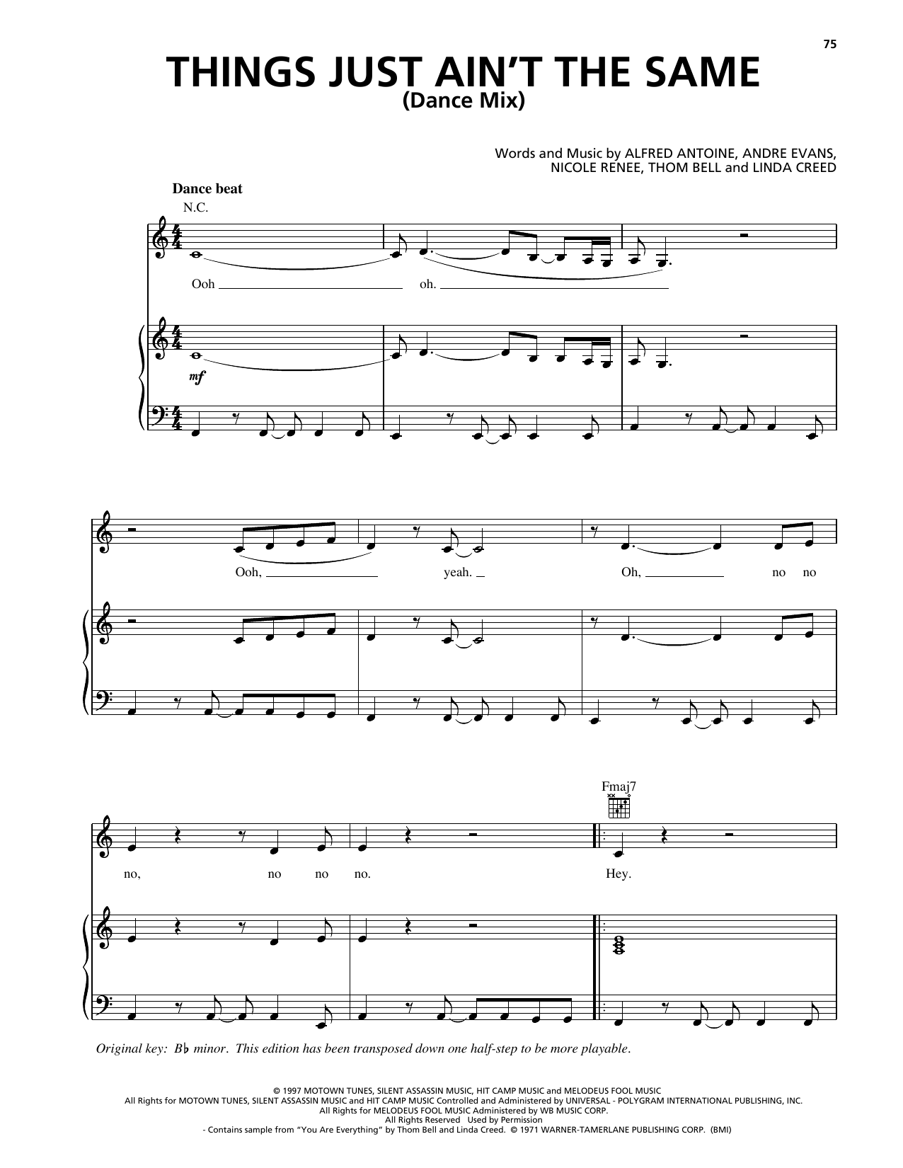 Deborah Cox Things Just Ain't The Same sheet music notes and chords arranged for Piano, Vocal & Guitar Chords (Right-Hand Melody)