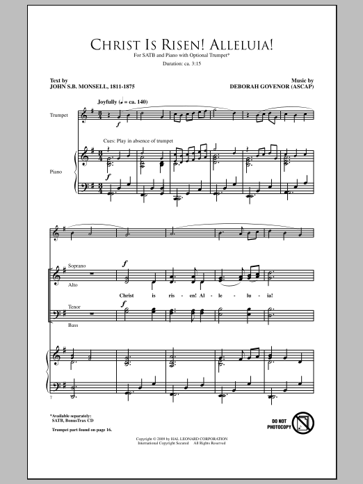 Deborah Governor Christ Is Risen! Alleluia! sheet music notes and chords arranged for SATB Choir