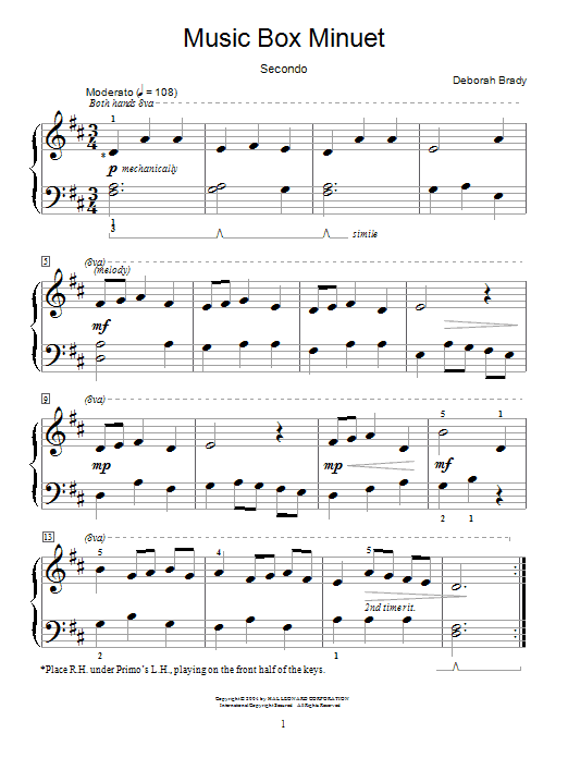 Deborah Brady Music Box Minuet sheet music notes and chords. Download Printable PDF.