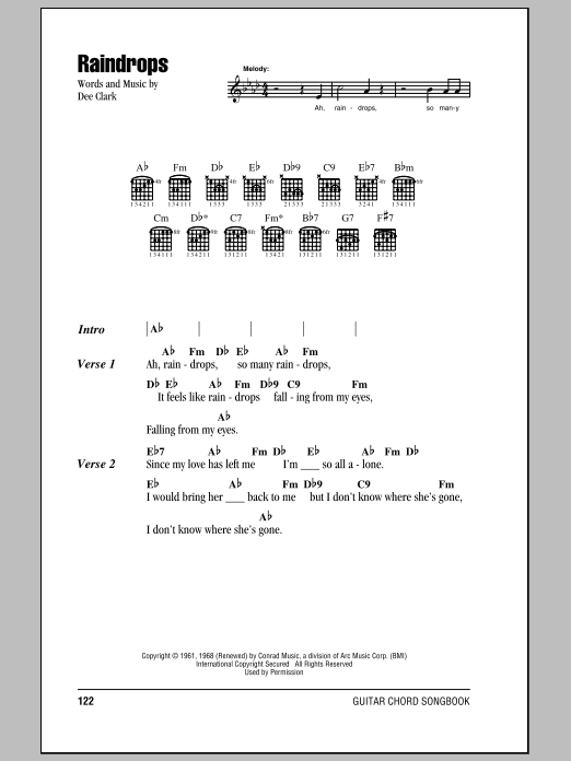 Dee Clark Raindrops sheet music notes and chords arranged for Lead Sheet / Fake Book