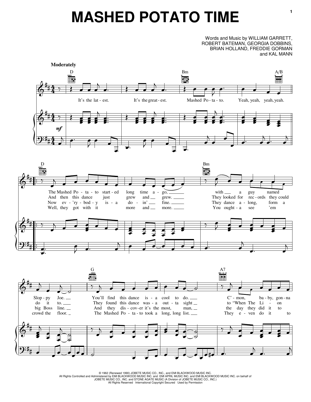 Dee Dee Sharp Mashed Potato Time sheet music notes and chords arranged for Piano, Vocal & Guitar Chords (Right-Hand Melody)