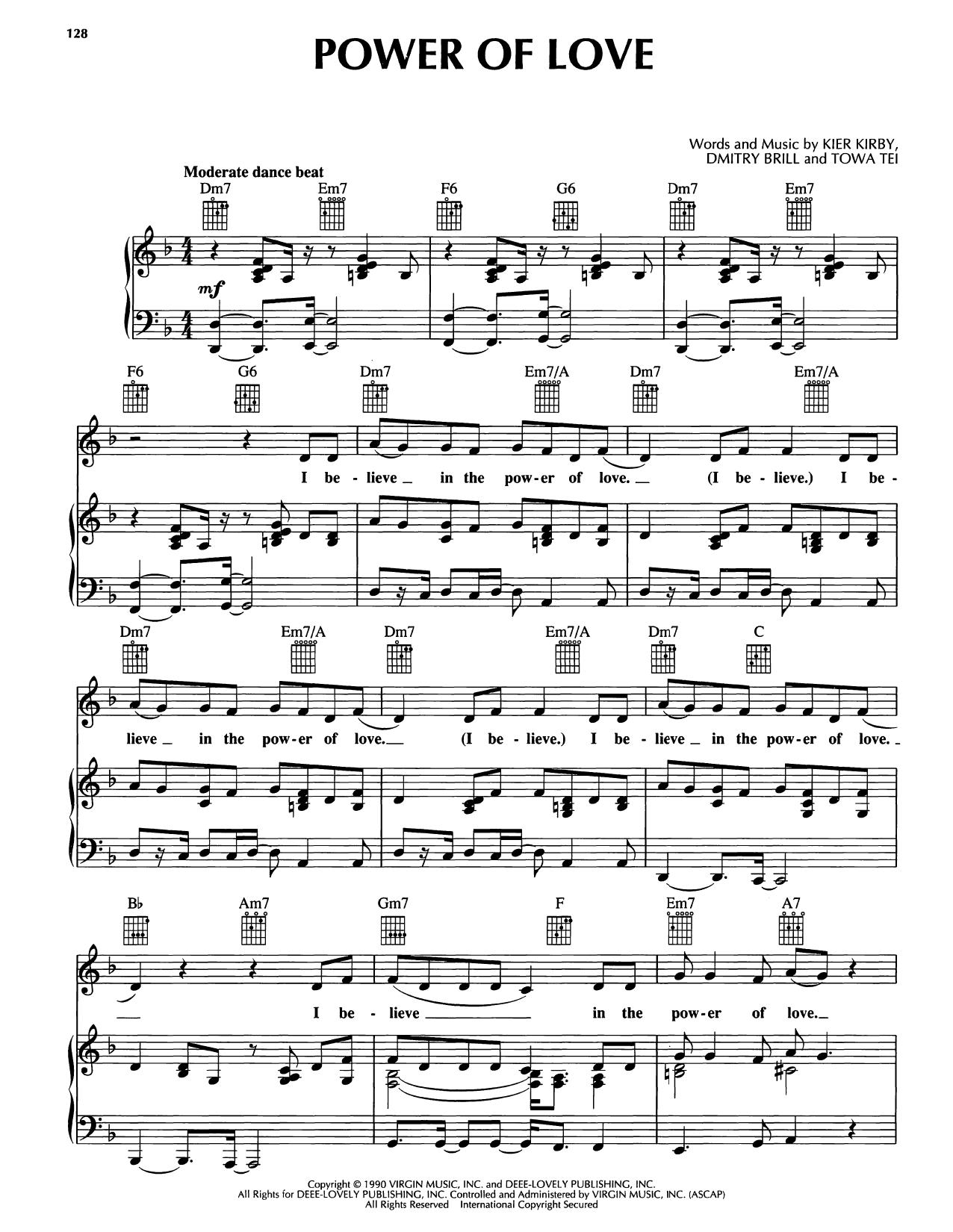 Deee-Lite Power Of Love sheet music notes and chords arranged for Piano, Vocal & Guitar Chords (Right-Hand Melody)