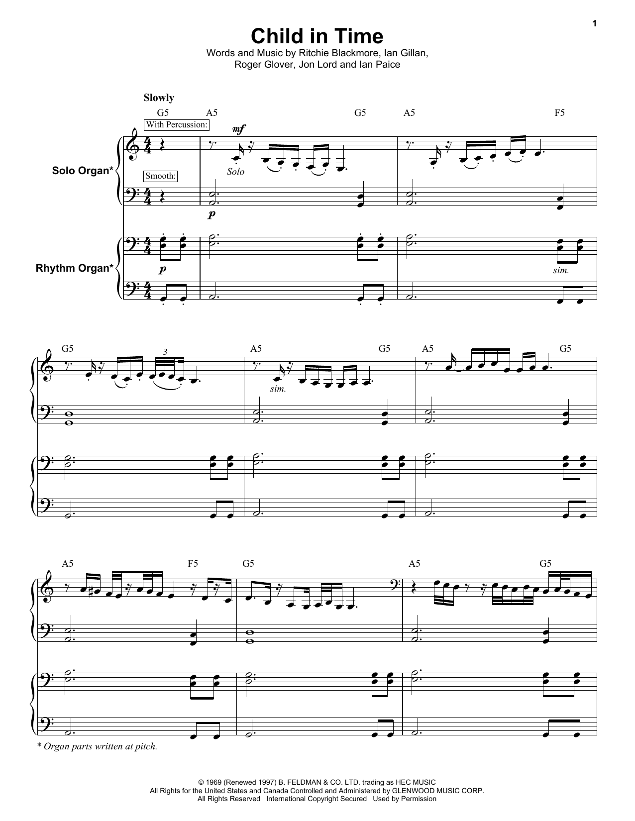 Deep Purple Child In Time sheet music notes and chords arranged for Keyboard Transcription