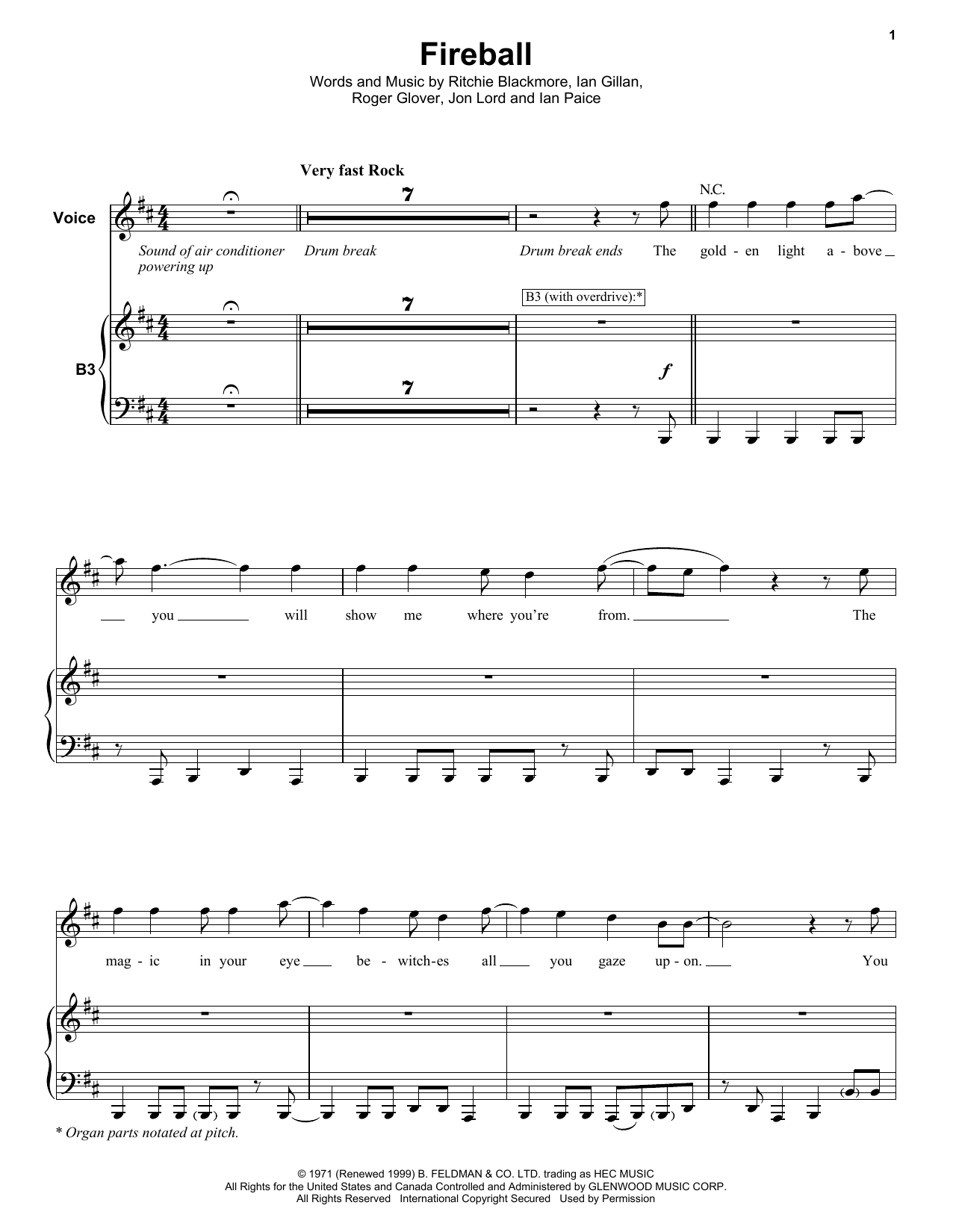 Deep Purple Fireball sheet music notes and chords arranged for Drums Transcription