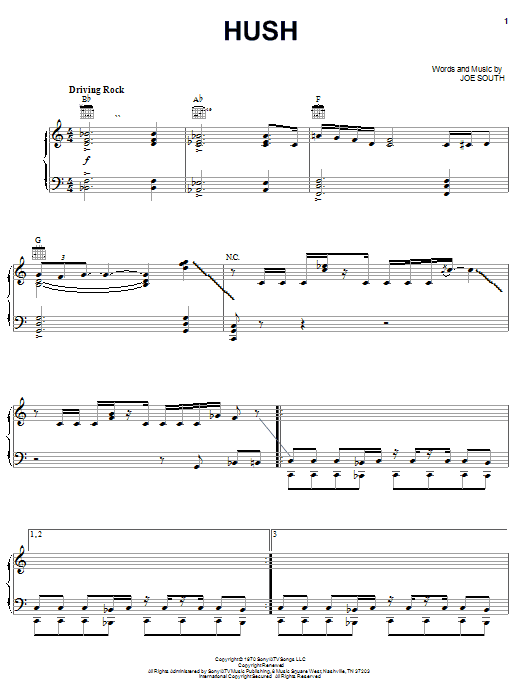 Deep Purple Hush sheet music notes and chords arranged for Keyboard Transcription