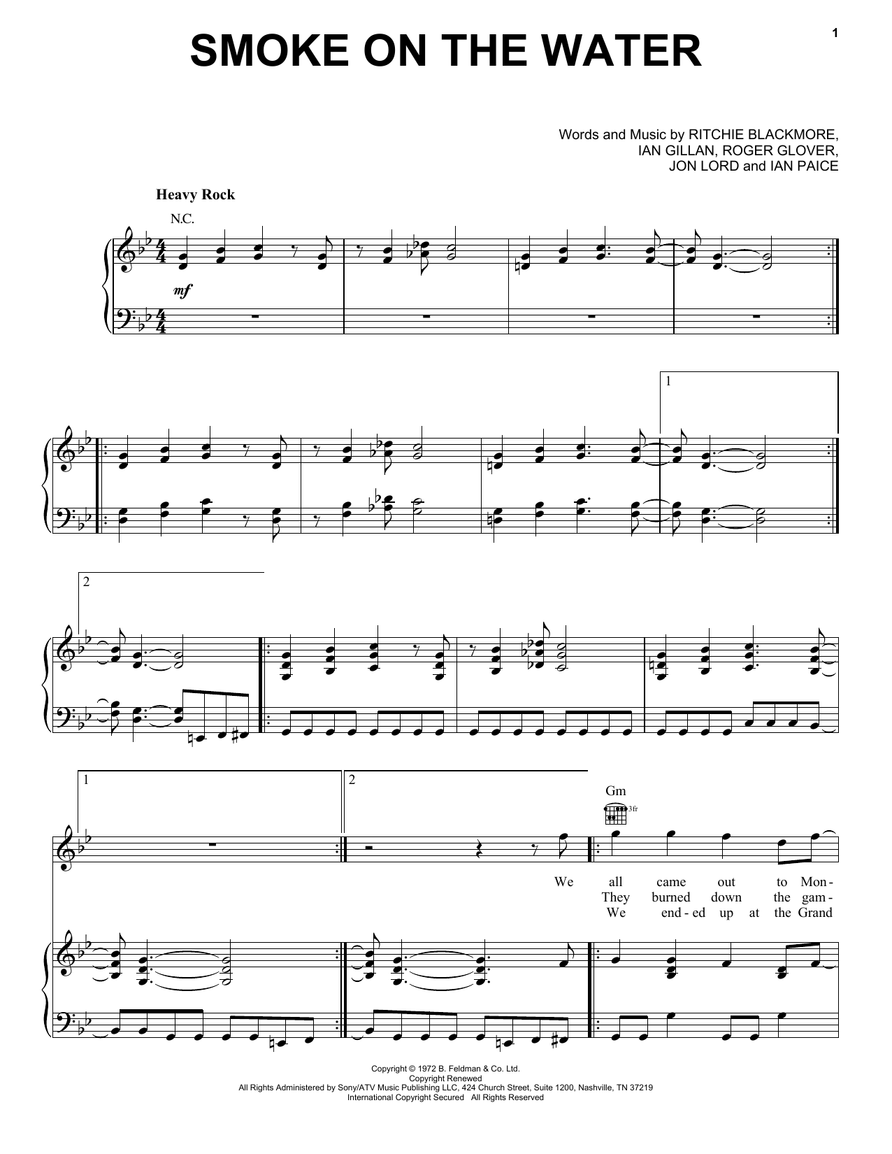 Deep Purple Smoke On The Water sheet music notes and chords arranged for Drums Transcription