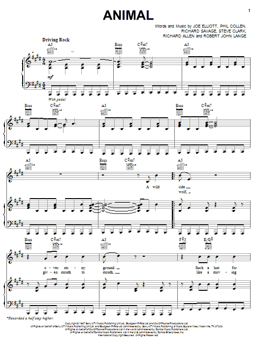 Def Leppard Animal sheet music notes and chords arranged for Guitar Tab