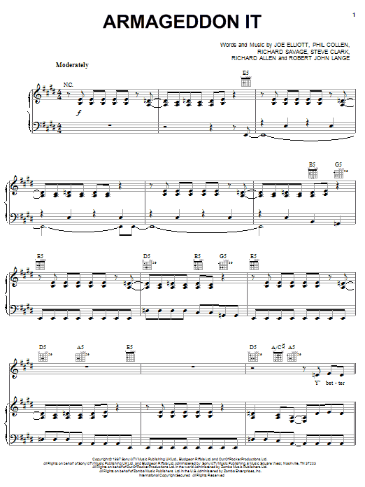 Def Leppard Armageddon It sheet music notes and chords arranged for Piano, Vocal & Guitar Chords (Right-Hand Melody)