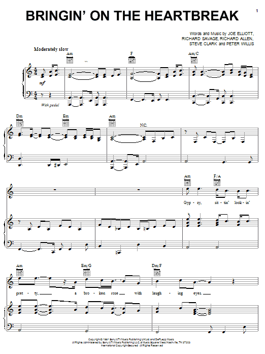 Def Leppard Bringin' On The Heartbreak sheet music notes and chords arranged for Guitar Tab (Single Guitar)